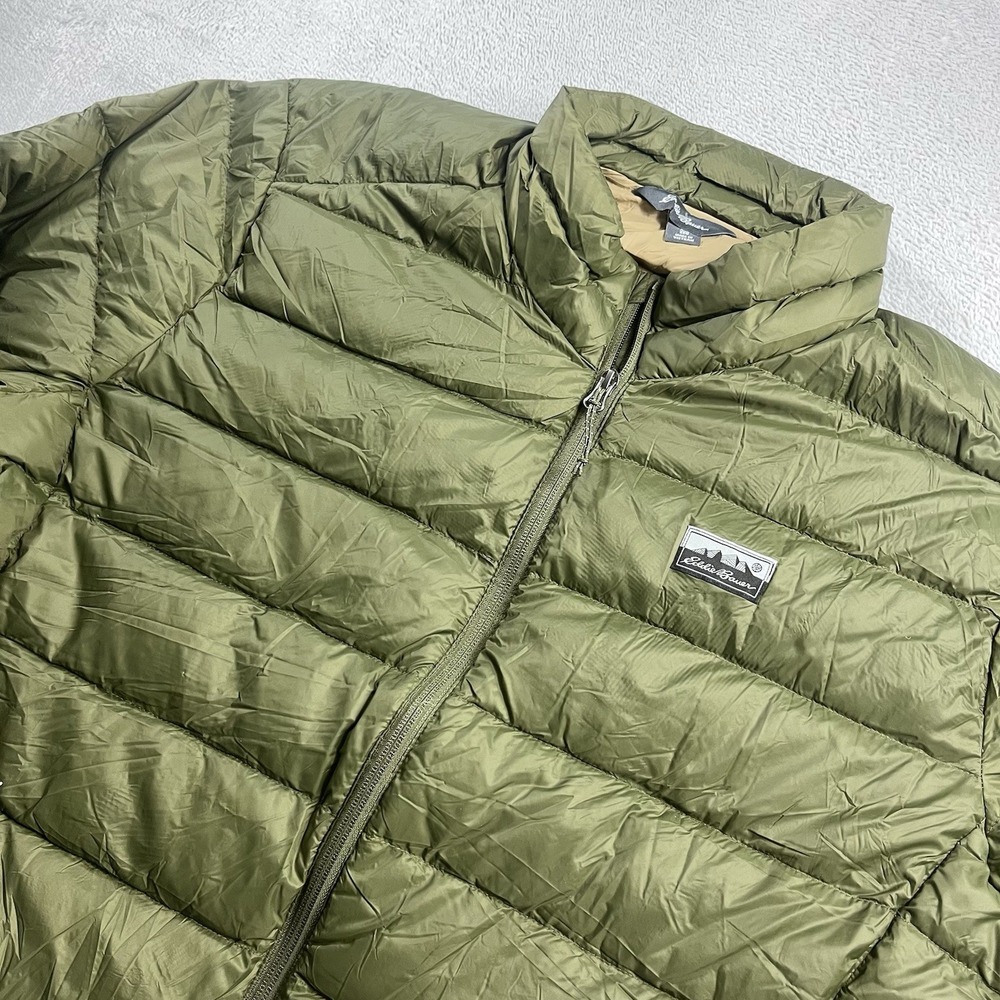 Eddie Bauer Eb650 Down Puffer Jacket Mens 2XL Olive Green Full Zip Coat Outdoors
